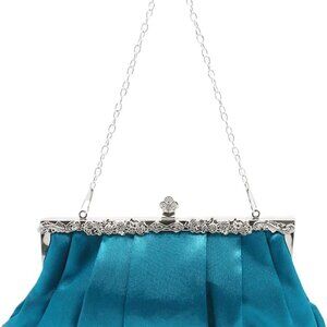 Retro Pleated Satin Clutch - Lake Blue Evening Handbag for Special Occasions